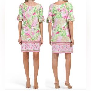 Pappagallo Pink and Green Floral Midi Dress